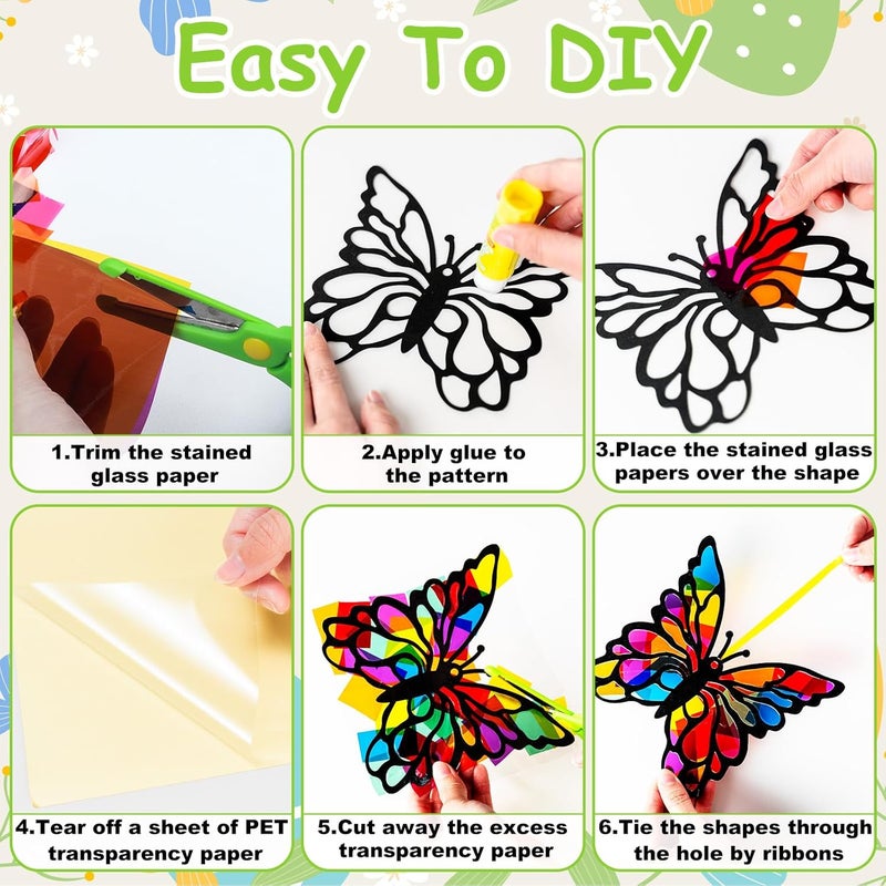 EggSun 36 Sets Butterfly Suncatchers Crafts Kit for Kids Ornaments Stained Glass Window Arts and Crafts Supplies for Classroom Holiday Birthday Projects Home Party Favors Decorations Ages 4 8 12 - Image 4